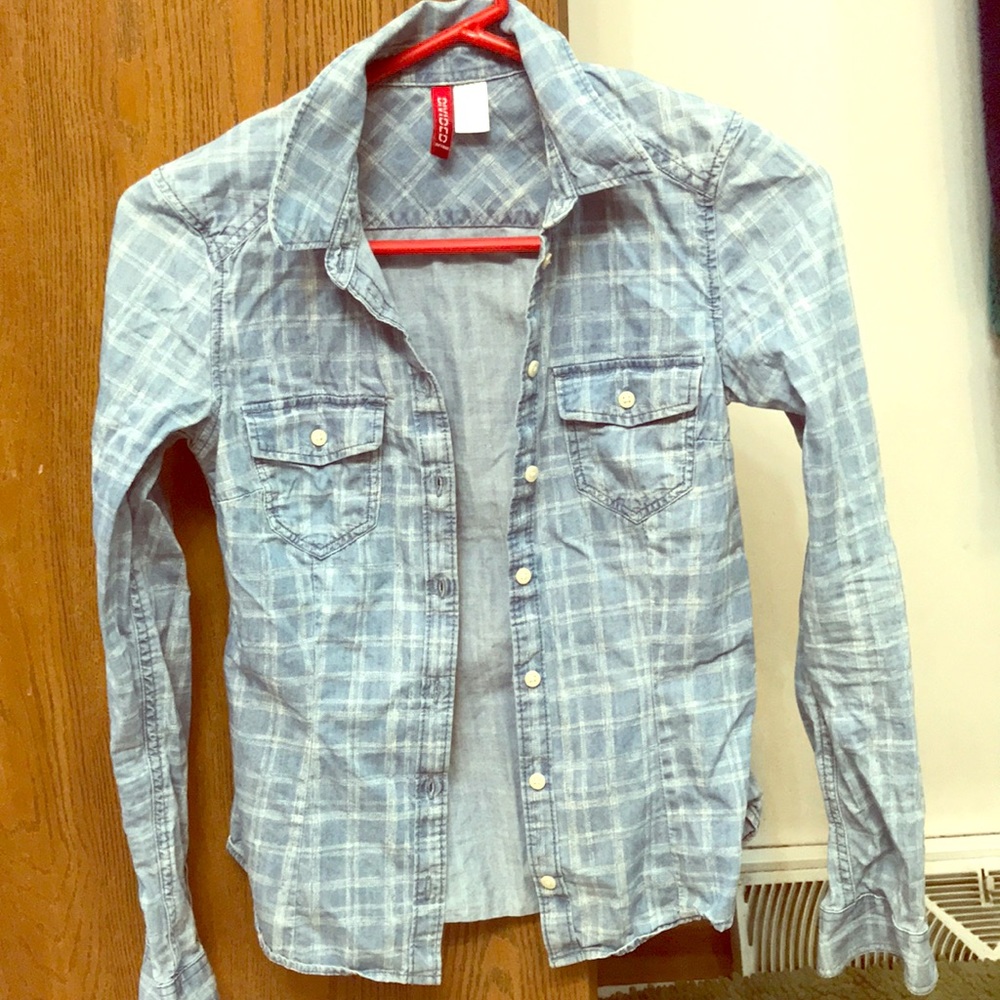 Denim plaid button up shirt
